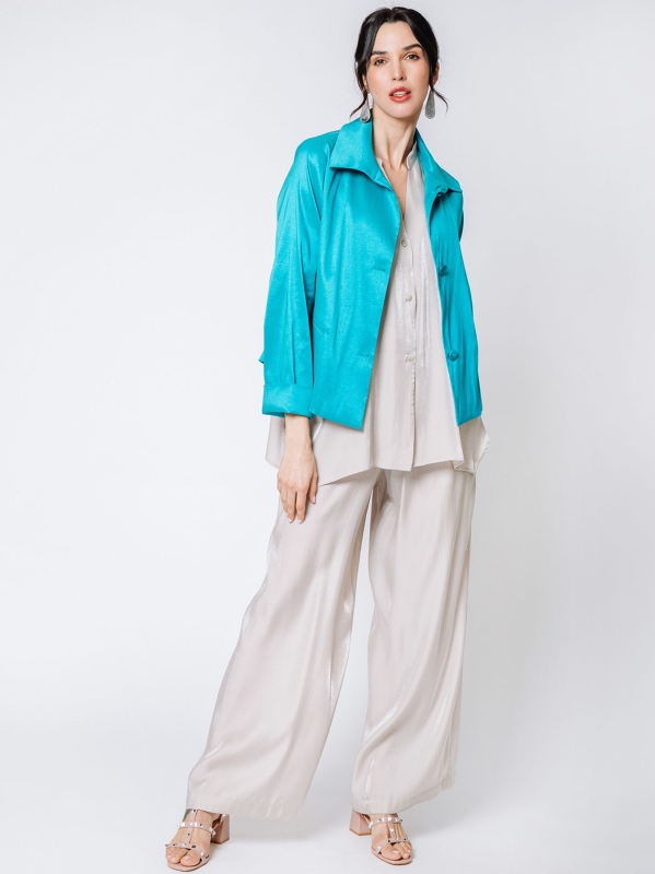 Long jacket in stretch shantung