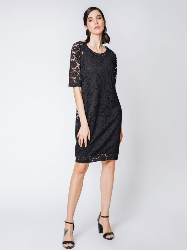 Macramé lace dress BLACK