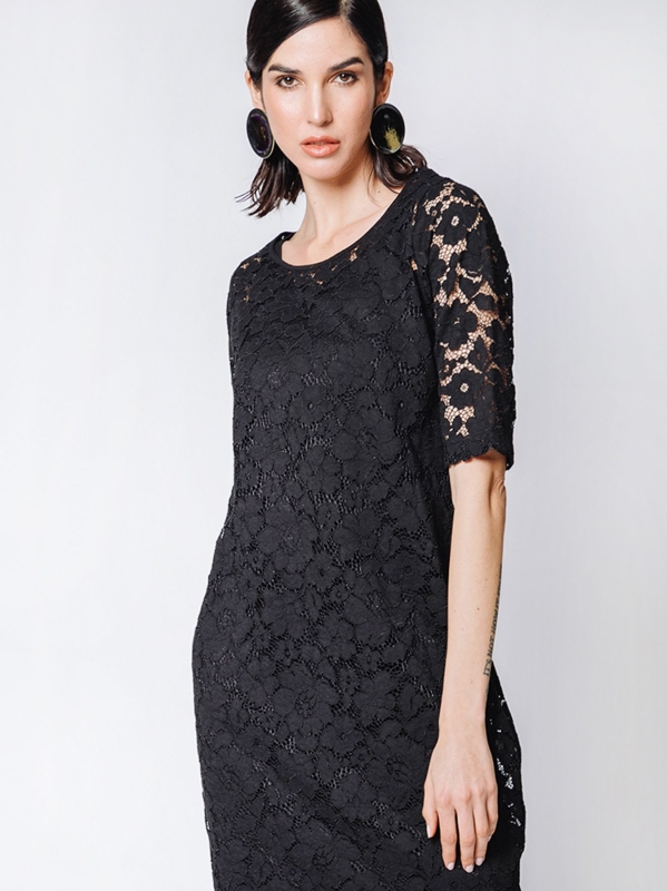 Macramé lace dress BLACK