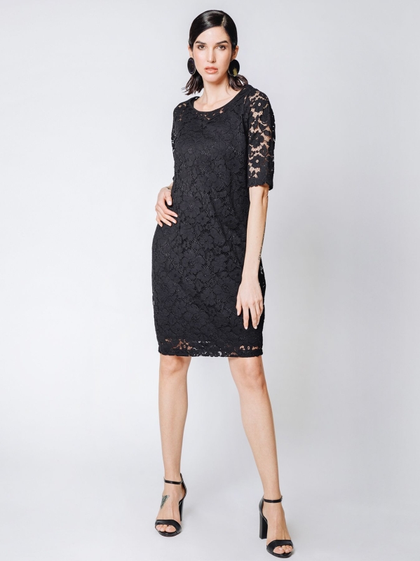 Macramé lace dress BLACK