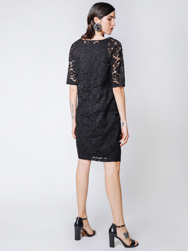 Macramé lace dress BLACK