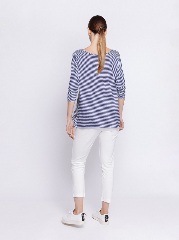 T-shirt lunga a righe BLU & GRIGIE