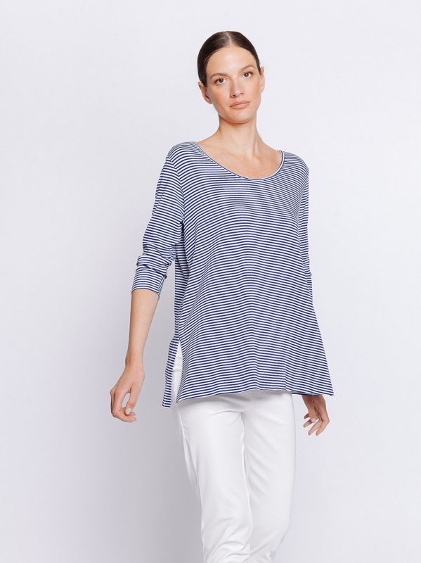 T-shirt lunga a righe BLU & GRIGIE