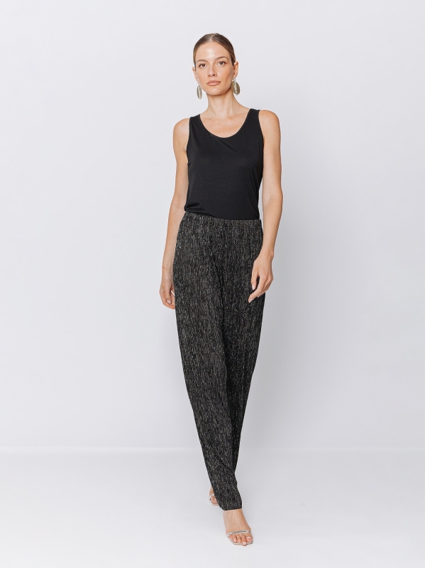 Pantaloni morbidi in plissé lurex