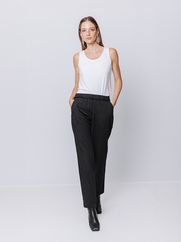 Melange chino trousers with visible stitching