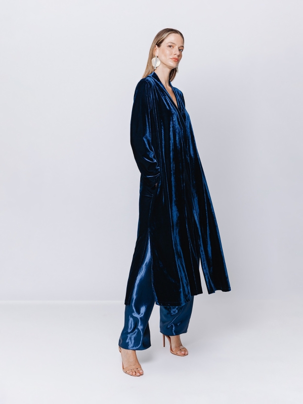 Long velvet duster coat best sale