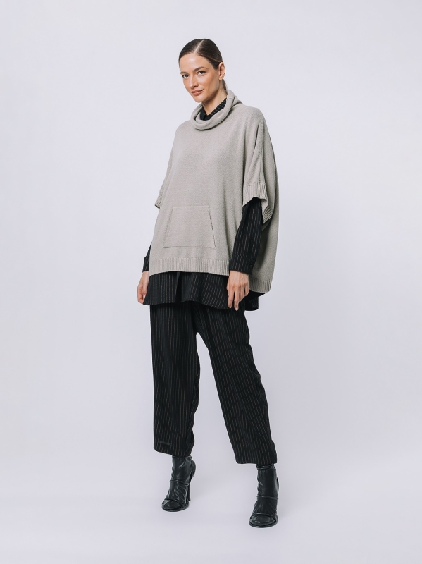 High-necked poncho sweater 