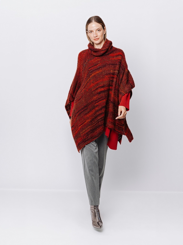 Multicolored melange poncho