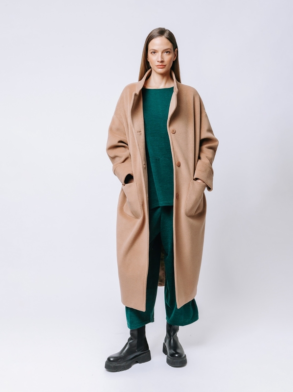 Straight lined cashmere blend maxi coat