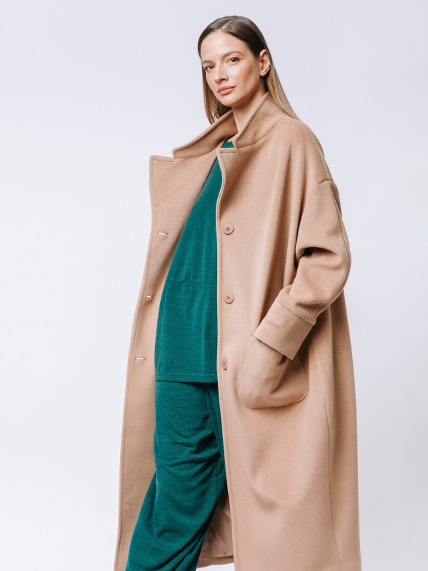 Straight lined cashmere blend maxi coat