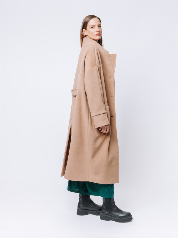 Straight lined cashmere blend maxi coat