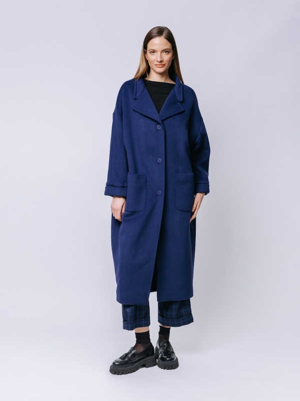 Straight lined cashmere blend maxi coat