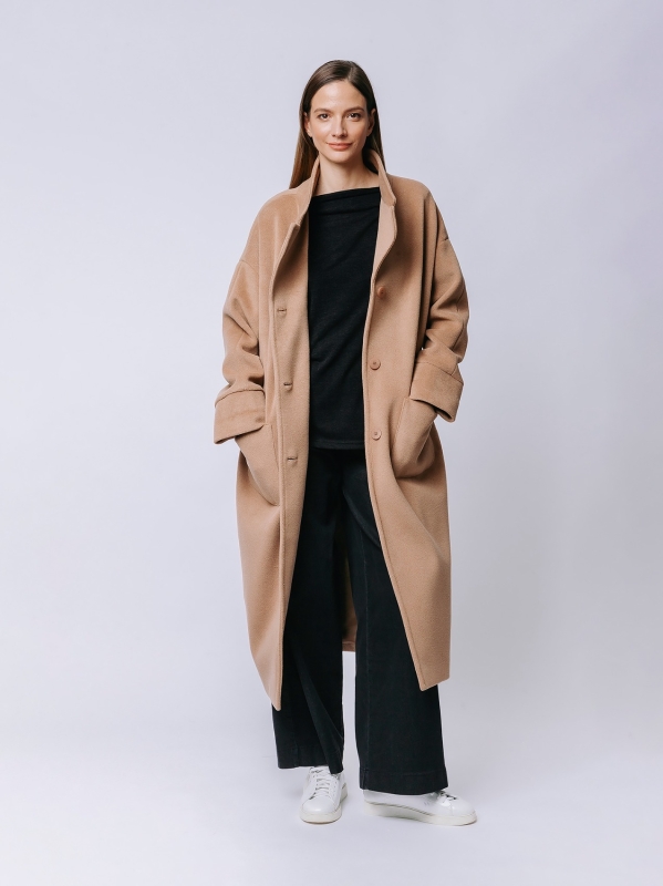 Straight lined cashmere blend maxi coat