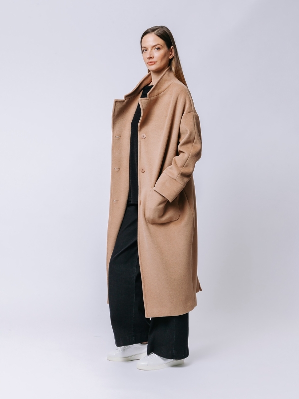 Straight lined cashmere blend maxi coat