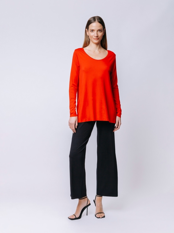 Boxy t-shirt lunga a maniche lunghe ROSSO FUOCO