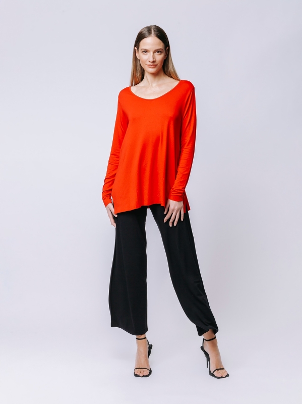 Boxy t-shirt lunga a maniche lunghe ROSSO FUOCO