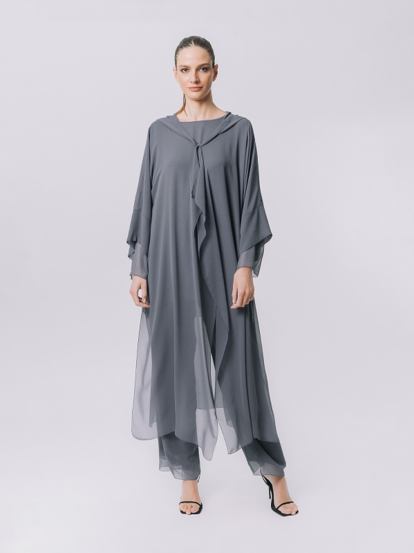 Kimono in chiffon con cappuccio