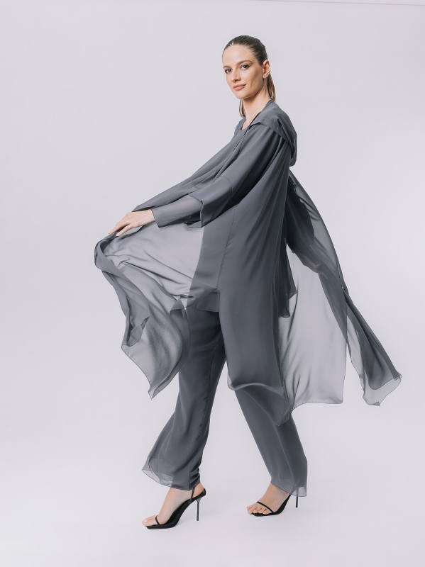 Kimono in chiffon con cappuccio