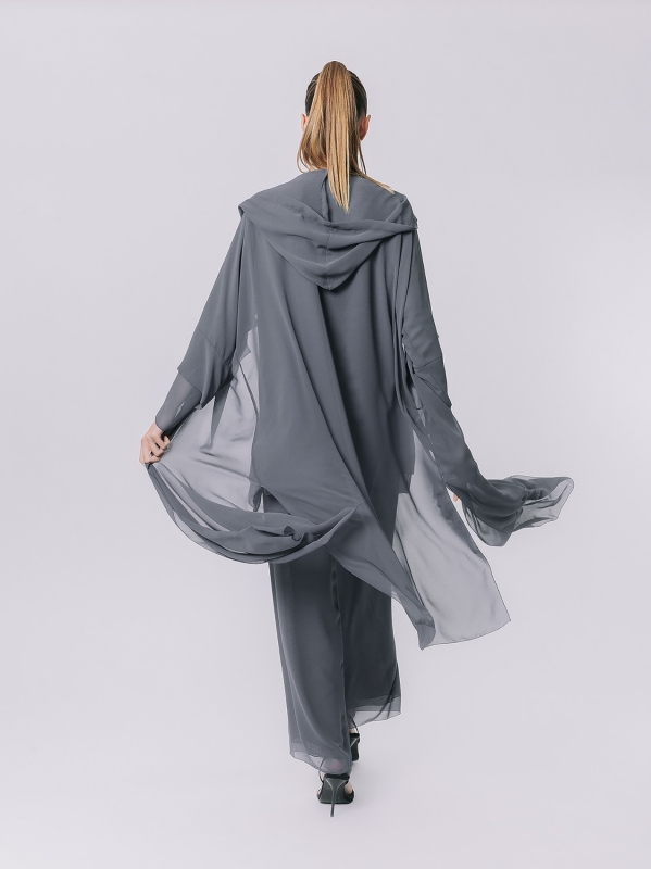 Kimono in chiffon con cappuccio